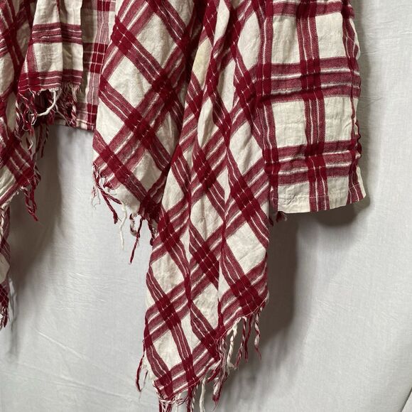 ORANGE CREEK Cardigan Plaid Fringe Open Front Long Sleeve Womens M L Red White - Picture 9 of 11